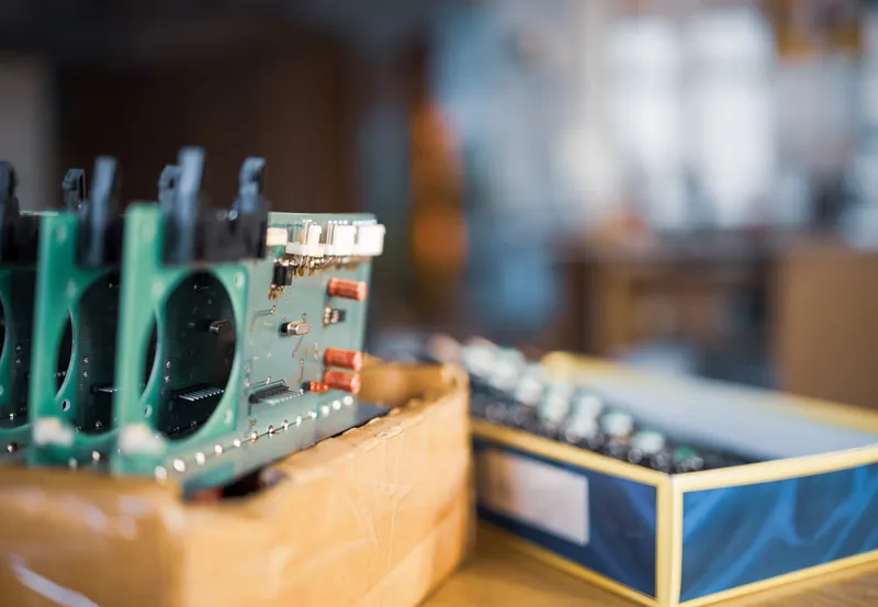 Close-up of a green printed circuit board
