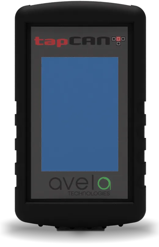 TapCAN touchscreen CAN device in its black rubber boot